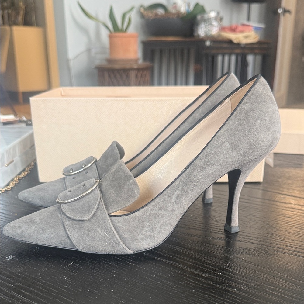 Prada Gray Suede Pointed-Toe Pumps - Calzature Donna - Picture 2 of 8